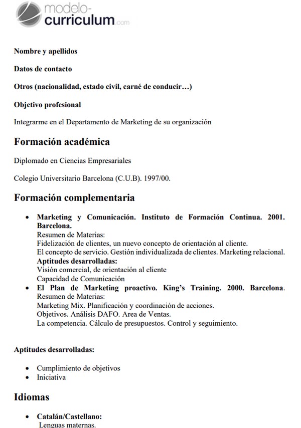 Exemple de CV em espanhol
